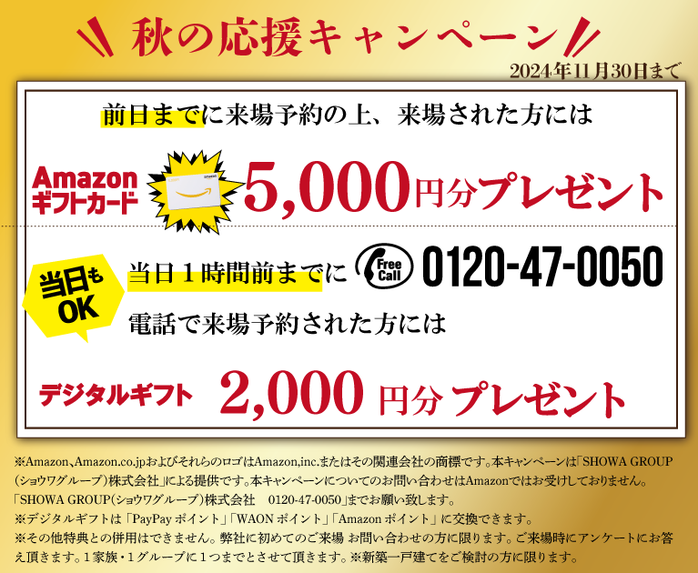 来場予約特典　amazonカードプレゼント